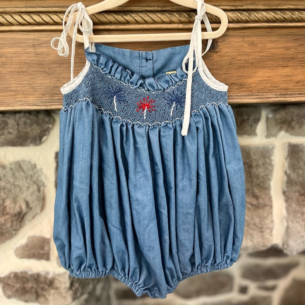 Firework sparkler chambray shoulder tie bubble size 3t
